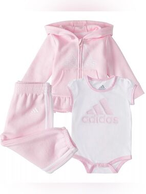 Adidas Baby Girls Pink 3-Piece Hoodie, Pants & Bodysuit Set; Size: 3 months